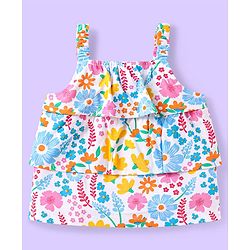 Babyhug Single Jersey Knit Sleeveless Top & Shorts Set with Floral Print - White & Blue