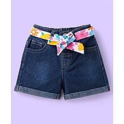 Babyhug Single Jersey Knit Sleeveless Top & Shorts Set with Floral Print - White & Blue