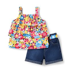 Babyhug Single Jersey Knit Sleeveless Top & Shorts Set with Floral Print - Multicolor