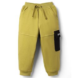 Babyhug Cotton Looper Knit Full Length Cut & Sew Lounge Pant with Text Print - Olive Green