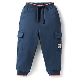Babyhug Cotton Looper Knit Full Length Lounge Pant With Patch Detailing - Navy Blue