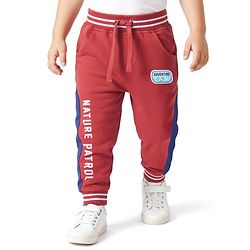 Babyhug Cotton Looper Knit Full Length Track Pant With Nature Patrol Print - Rust Orange