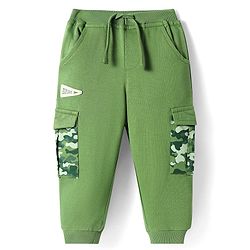 Babyhug Cotton Terry Full Length Jogger Fit Lounge Pant with Ribbed Waist & Camo Print Pockets - Green