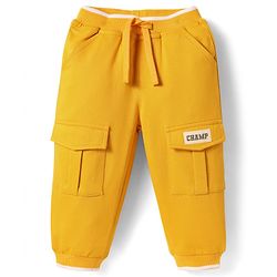 Babyhug Cotton Looper Knit Full Length Lounge Pant With Patch Detailing & Cargo Pockets - Yellow