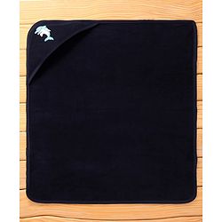 Babyhug Terry Cotton Knit Hooded Towel with Dolphin Patch L 76 x B 76 cm - Navy Blue