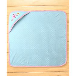 Babyhug Terry Knit Hooded Towel with Bird Embroidery & Polka Dot Print L 76.2 x B 76.2 cm - Light Blue