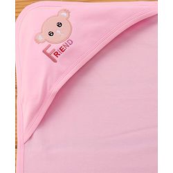 Babyhug Cotton Interlock Knit Hooded Towel with Bear Print L 76.2 x B 76.2 cm - Pink