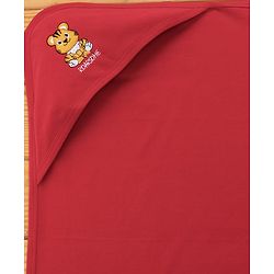 Babyhug Cotton Interlock Knit Hooded Towel with Tiger Print L 76.2 x B 76.2 cm - Red