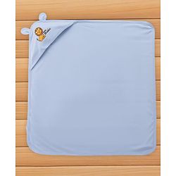 Babyhug Cotton Interlock Knit Hooded Towel with Lion Print L 76.2 x B 76.2 cm - Light Blue
