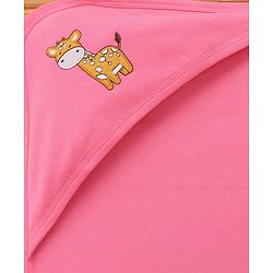 Babyhug Cotton Interlock Knit Hooded Towel with Giraffe Print L 76.2 x B 76.2 cm - Pink