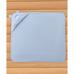 Babyhug Cotton Interlock Knit Hooded Towel with Hippo Print L 76.2 x B 76.2 cm - Light Blue