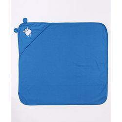 Babyhug Cotton Interlock Knit Hooded Towel with Hippo Print L 76.2 x B 76.2 cm - Light Blue