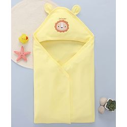Babyhug Cotton Interlock Knit Hooded Towel with Lion Print L 76.2 x B 76.2 cm - Yellow