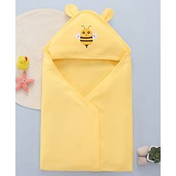 Babyhug Cotton Interlock Knit Hooded Towel with Bee Print L 76.2 x B 76.2 cm - Orange