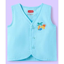 Babyhug Cotton Sleeveless Front Open Jhabla with Stripes & Beach Print Pack of 3 - Light Blue