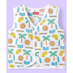 Babyhug Cotton Sleeveless Front Open Jhabla with Stripes & Beach Print Pack of 3 - Light Blue