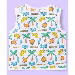Babyhug Cotton Sleeveless Front Open Jhabla with Stripes & Beach Print Pack of 3 - Light Blue