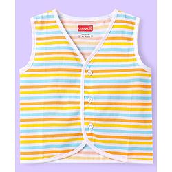 Babyhug Cotton Sleeveless Front Open Jhabla with Stripes & Beach Print Pack of 3 - Light Blue