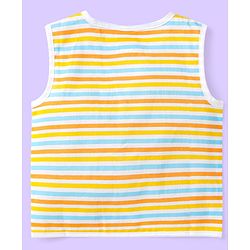 Babyhug Cotton Sleeveless Front Open Jhabla with Stripes & Beach Print Pack of 3 - Light Blue
