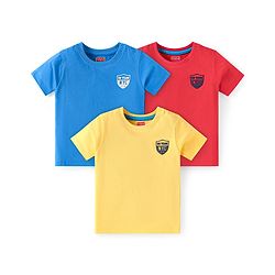 Babyhug Cotton Knit Half Sleeves T-Shirts with Text Print Pack of 3 - Red Blue & Yellow
