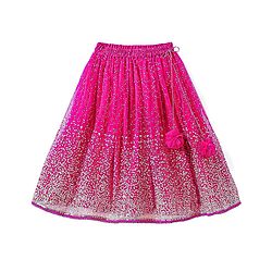 Babyhug Woven Sleeveless Lehenga Choli Set And Dupatta With Sequinned Embroidery & Lace Detailing - Dark Pink