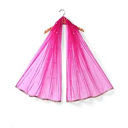 Babyhug Woven Sleeveless Lehenga Choli Set And Dupatta With Sequinned Embroidery & Lace Detailing - Dark Pink