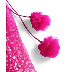 Babyhug Woven Sleeveless Lehenga Choli Set And Dupatta With Sequinned Embroidery & Lace Detailing - Dark Pink
