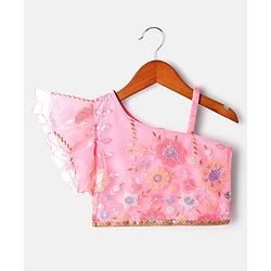 Babyhug Net Woven Off Shoulder Floral Sequenced Embroidered Choli Lehenga Set With and Dupatta - Pink