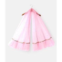 Babyhug Net Woven Off Shoulder Floral Sequenced Embroidered Choli Lehenga Set With and Dupatta - Pink