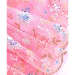 Babyhug Net Woven Off Shoulder Floral Sequenced Embroidered Choli Lehenga Set With and Dupatta - Pink