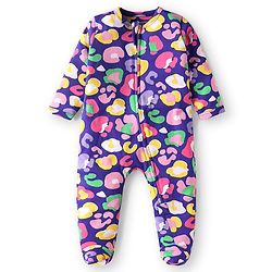 Babyhug Cotton Knit Full Sleeves Printed Footed Sleep Suit - Violet
