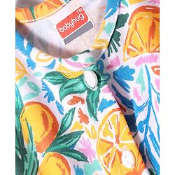 Babyhug Cotton Knit Sleeveless Jumpsuit with Tropical Theme Print - White