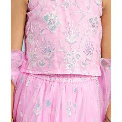 Babyhug Woven Sleeveless Floral Sequenced Embroidered Choli Lehenga Set With Dupatta - Pink