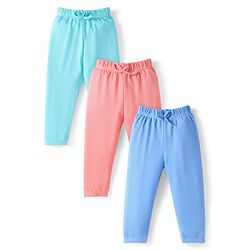 Babyhug Cotton Jersey Knit Full Length Solid Lounge Pants Pack of 3 - Pink Light & Aqua Blue