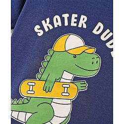 Babyhug Cotton Knit Half Sleeves T-Shirt with Dino Print - Navy Blue
