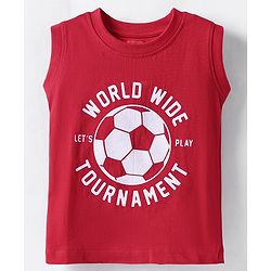 Babyhug 100% Cotton Sleeveless T-Shirt - Red & White