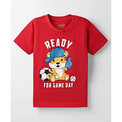 Babyhug Cotton Knit Half Sleeves T-Shirt with Cub Print - Red