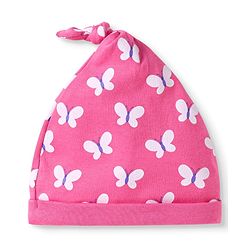 Babyhug 100% Cotton Knit Cap With Butterfly Print k Cap - Diameter 17