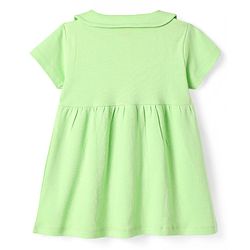 Babyhug Cotton Knit Half Sleeves Front Open Peter Pan Collared Frock with Bloomer & Butterfly Print - Light Green