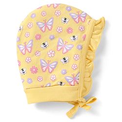 Babyhug 100% Cotton Polka Dots & Floral Printed Bonnet Bonnet Caps with Knot Pack of 2 Yellow & Lavender - Diameter 11.5 cm