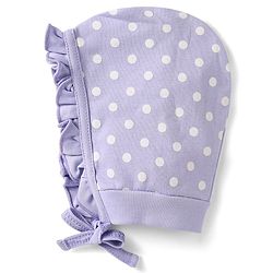 Babyhug 100% Cotton Polka Dots & Floral Printed Bonnet Bonnet Caps with Knot Pack of 2 Yellow & Lavender - Diameter 11.5 cm