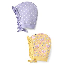 Babyhug 100% Cotton Polka Dots & Floral Printed Bonnet Bonnet Caps with Knot Pack of 2 Yellow & Lavender - Diameter 11.5 cm