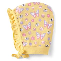 Babyhug 100% Cotton Polka Dots & Floral Printed Bonnet Bonnet Caps with Knot Pack of 2 Yellow & Lavender - Diameter 11.5 cm