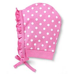 Babyhug 100% Cotton Interlock Knit Bonnet Bonnet Caps With Polka Dot & Floral Print Pack Of 2  Pink & Black - Diameter 16