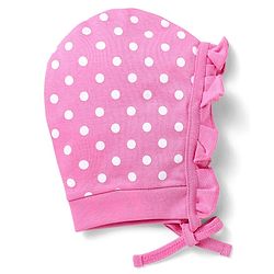 Babyhug 100% Cotton Interlock Knit Bonnet Bonnet Caps With Polka Dot & Floral Print Pack Of 2  Pink & Black - Diameter 16