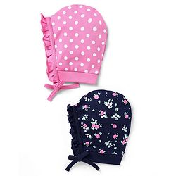 Babyhug 100% Cotton Interlock Knit Bonnet Bonnet Caps With Polka Dot & Floral Print Pack Of 2  Pink & Black - Diameter 17