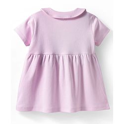 Babyhug Cotton Knit Half Sleeves Front Open Peter Pan Collared Frock with Bloomer & Bunny Print -Lavender