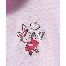 Babyhug Cotton Knit Half Sleeves Front Open Peter Pan Collared Frock with Bloomer & Bunny Print -Lavender