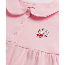 Babyhug Cotton Knit Half Sleeves Front Open Peter Pan Collared Frock with Bloomer & Bunny Print -Lavender