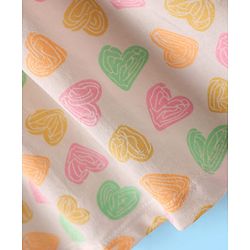 Babyhug 100% Cotton Single Jersey Knit Half Sleeves Hearts Printed Frock with Bloomer & Bow Applique - Ivory